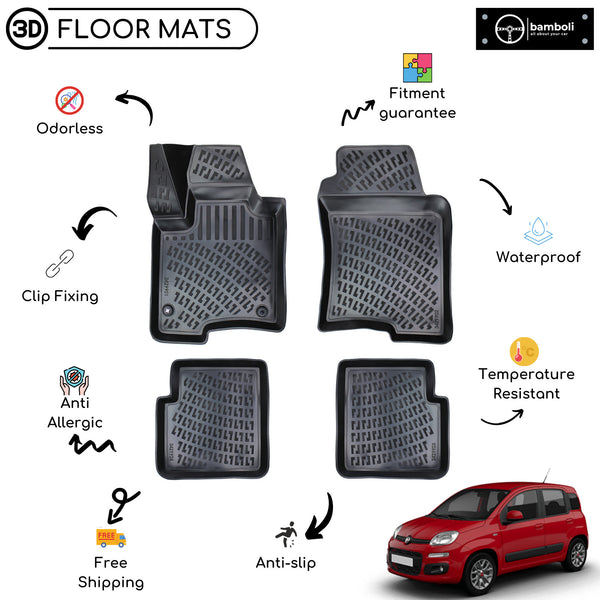 Custom Molded Rubber Floor Mat for Fiat Panda 2011 - Up Black
