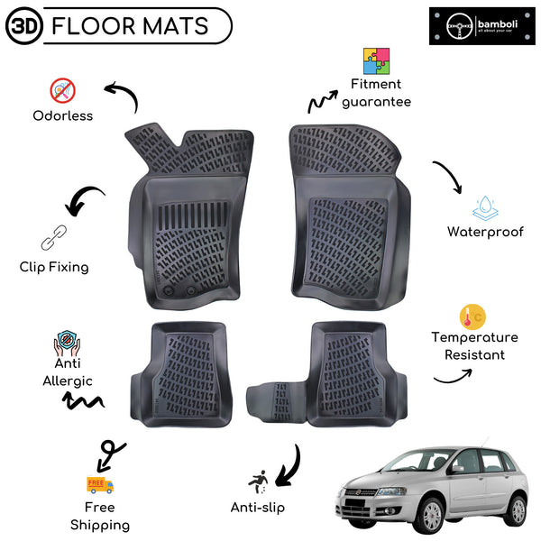 Custom Molded Rubber Floor Mat for Fiat Stilo 2001-2007 Black