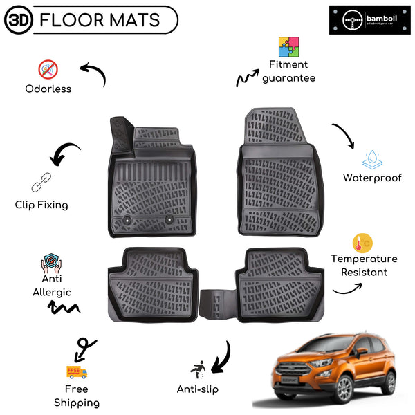 Custom Molded Rubber Floor Mat for Ford Ecosport 2012 - Up Black