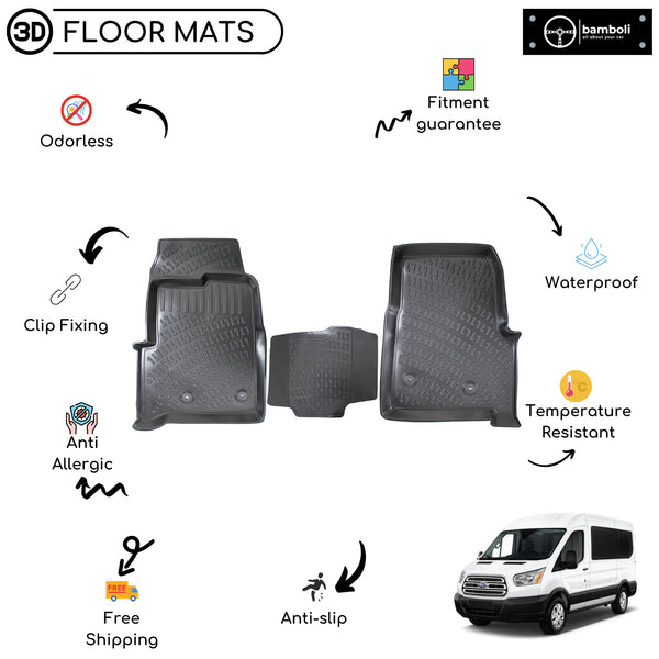 Custom Molded Rubber Floor Mat for Ford Transit 2013-2019 Black