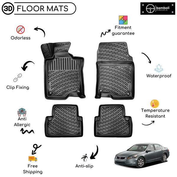 Custom Molded Rubber Floor Mat for Honda Accord 2009-2015 Black