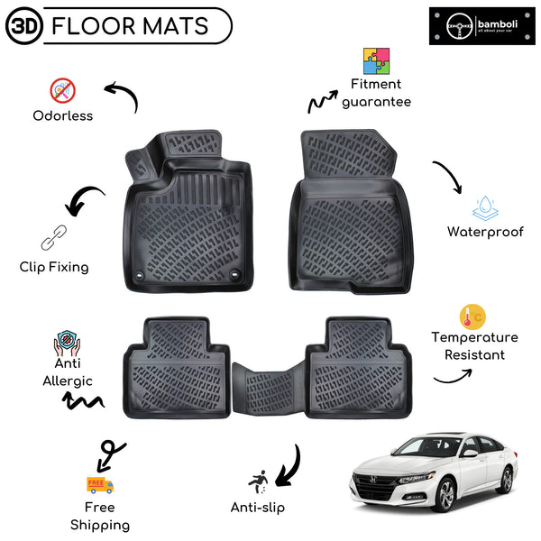 Custom Molded Rubber Floor Mat for Honda Accord 2018 - Up Black