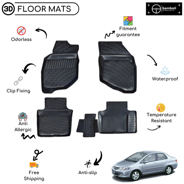 Custom Molded Rubber Floor Mat for Honda City 2002-2008 Black