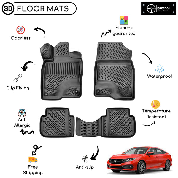 Custom Molded Rubber Floor Mat for Honda Civic SEDAN 2021 - Up Black