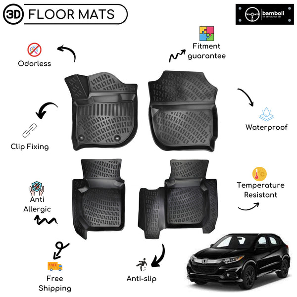 Custom Molded Rubber Floor Mat for Honda HR-V 2013-2021 Black