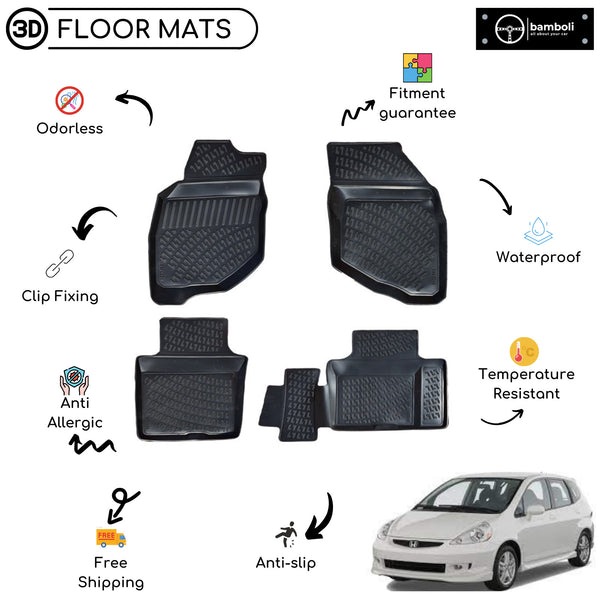 Custom Molded Rubber Floor Mat for Honda Jazz 2002-2008 Black