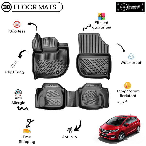 Custom Molded Rubber Floor Mat for Honda Jazz 2020 - Up Black