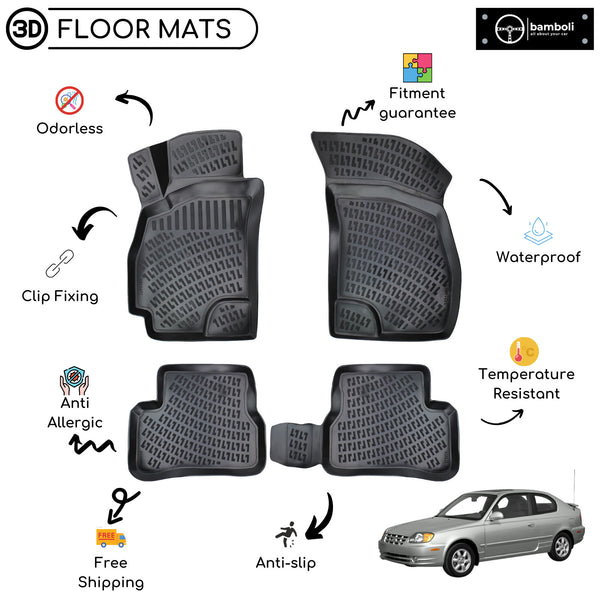 Custom Molded Rubber Floor Mat for Hyundai Accent Admire 2000-2005 Black