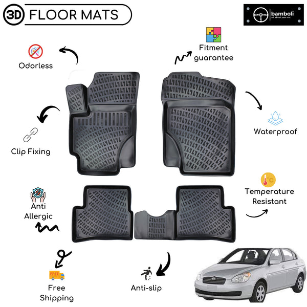 Custom Molded Rubber Floor Mat for Hyundai Accent ERA 2006 -2012 Black