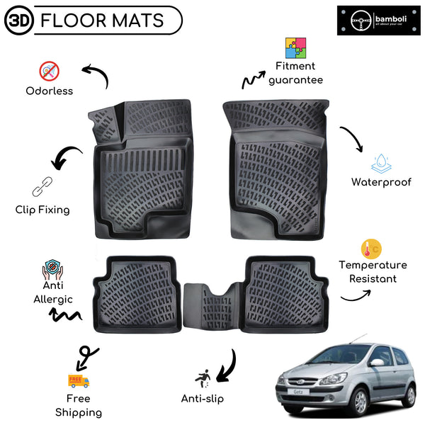 Custom Molded Rubber Floor Mat for Hyundai Getz 2002 - Up Black