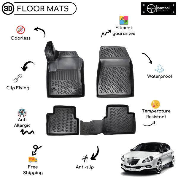 Custom Molded Rubber Floor Mat for Lancia Delta 2008-2014 Black