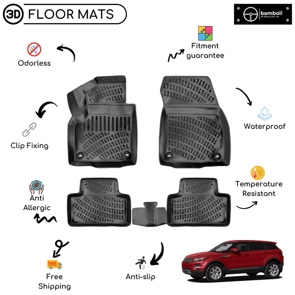 Custom Molded Rubber Floor Mat for Land Rover Range Rover Evoque 2011-2019 Black