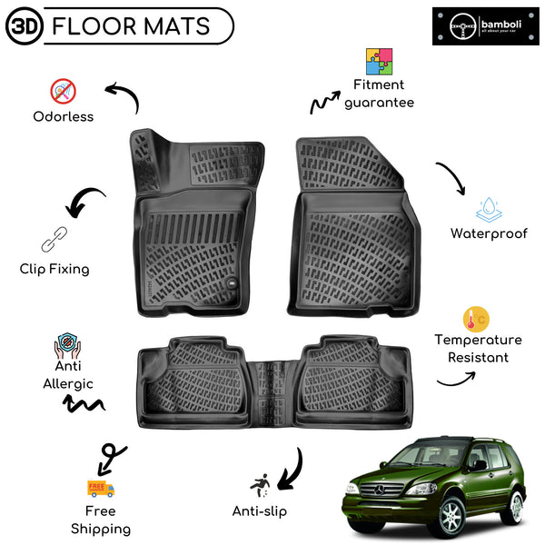Custom Molded Rubber Floor Mat for Mercedes ML W163 1998-2005 Black