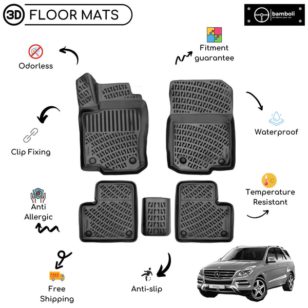 Custom Molded Rubber Floor Mat for Mercedes ML W166 2012-2015 Black