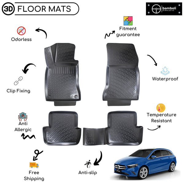 Custom Molded Rubber Floor Mat for Mercedes B-Class W247 2018 - Up Black