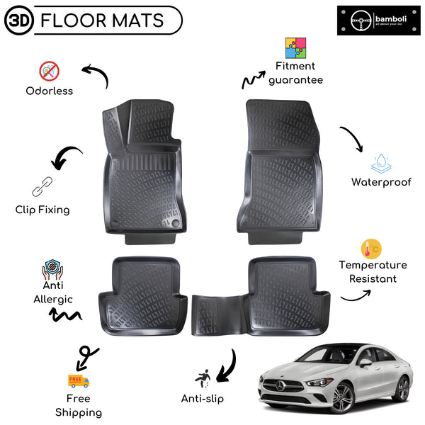 Custom Molded Rubber Floor Mat for Mercedes CLA 2020 - Up Black