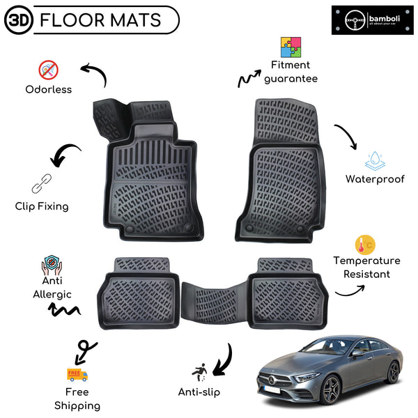 Custom Molded Rubber Floor Mat for Mercedes CLS C257 2018 - Up Black