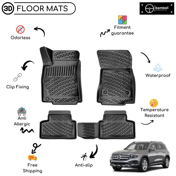 Custom Molded Rubber Floor Mat for Mercedes GLB 2019 - Up Black