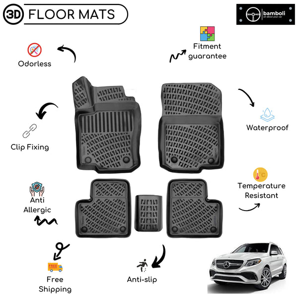 Custom Molded Rubber Floor Mat for Mercedes GLE Class W166 2015-2019 Black