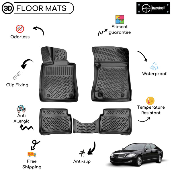 Custom Molded Rubber Floor Mat for Mercedes S-Class W221 not long 06-2013 Black