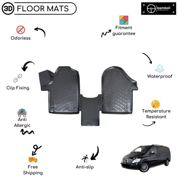 Custom Molded Rubber Floor Mat for Mercedes Viano 2004-2014 Black