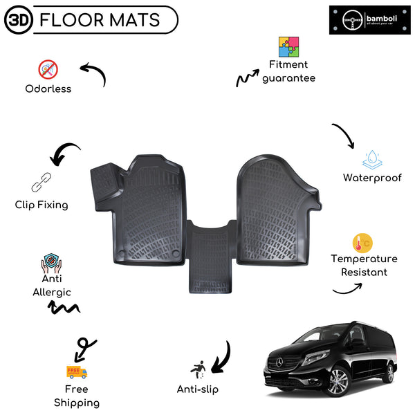 Custom Molded Rubber Floor Mat for Mercedes Viano 2014 - Up Black