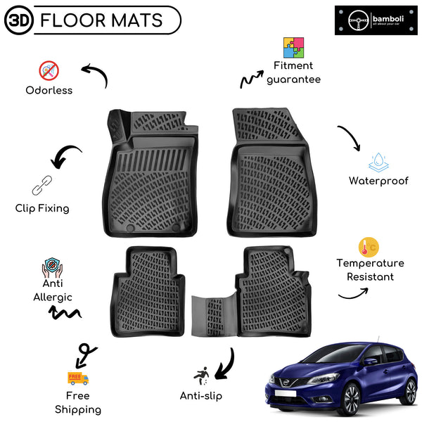 Custom Molded Rubber Floor Mat for Nissan Pulsar 2014 - Up Black