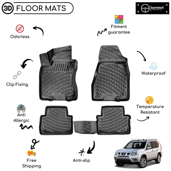 Custom Molded Rubber Floor Mat for Nissan Xtrail 2007-2013 Black