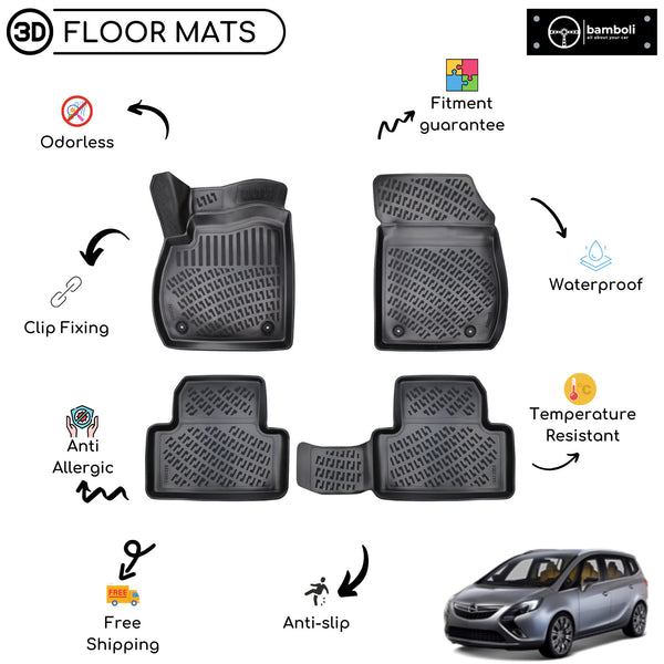 Custom Molded Rubber Floor Mat for Opel Zafira C 2011-2019 Black