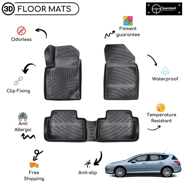 Custom Molded Rubber Floor Mat for Peugeot 407 2003-2010 Black