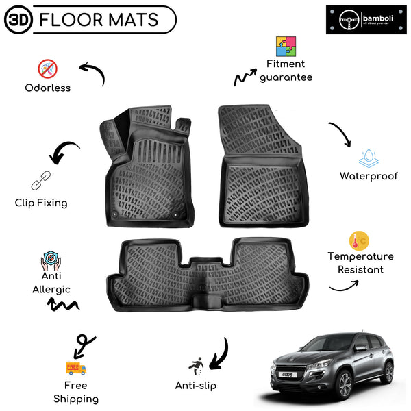 Custom Molded Rubber Floor Mat for Peugeot 4008 2012 - Up Black