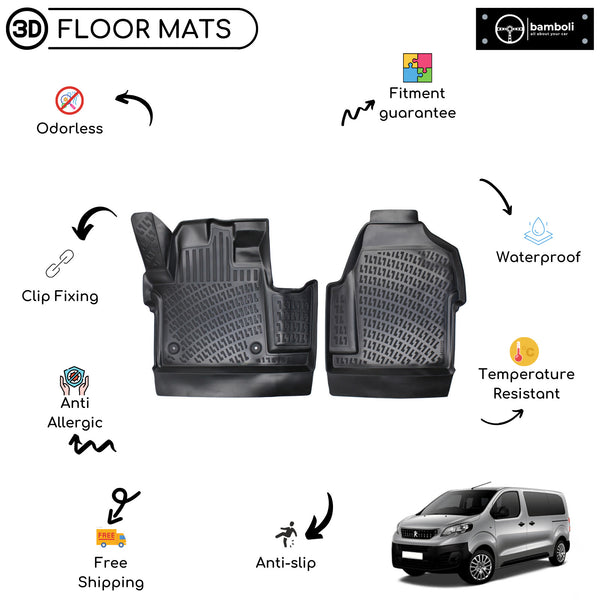 Custom Molded Rubber Floor Mat for Peugeot Expert 2017 - Up Black