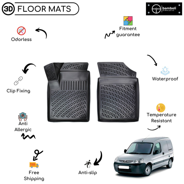 Custom Molded Rubber Floor Mat for Peugeot Partner Tepe VAN 2008 - Up Black