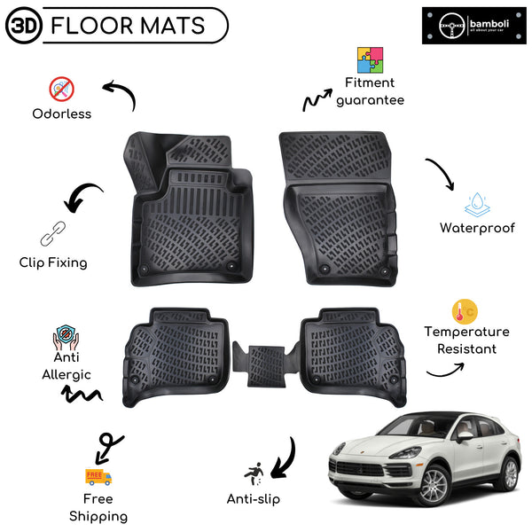 Custom Molded Rubber Floor Mat for Porsche Cayenne 2018 - Up Black