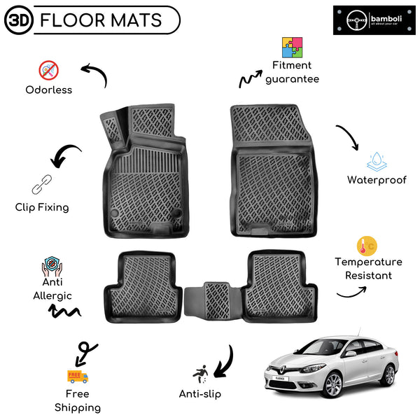 Custom Molded Rubber Floor Mat for Renault Fluence 2009 - Up Black
