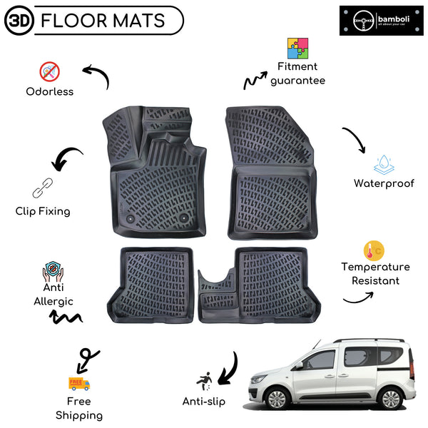 Custom Molded Rubber Floor Mat for Renault Express Combi 2021 - Up Black