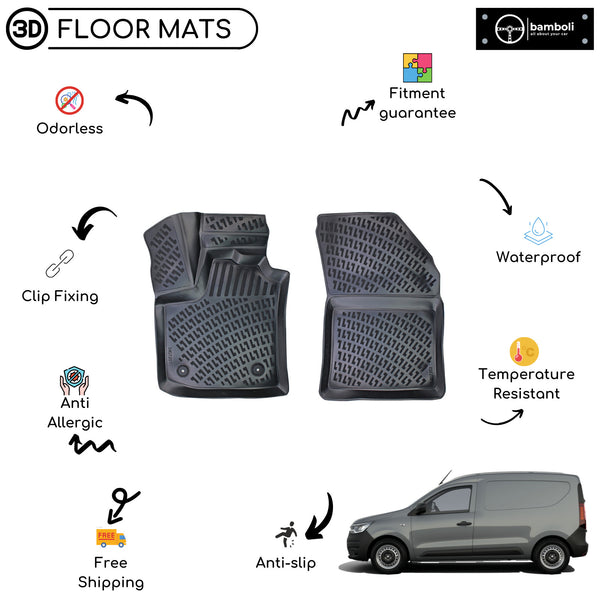 Custom Molded Rubber Floor Mat for Renault Express Van 2021 - Up Black