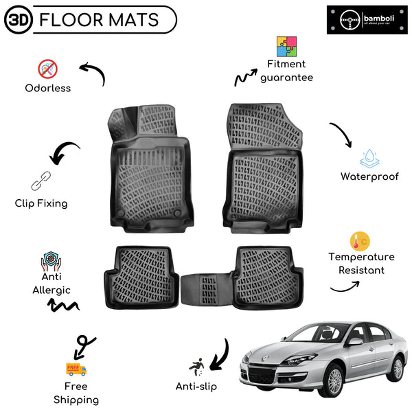 Custom Molded Rubber Floor Mat for Renault Laguna 3 2007 - Up Black