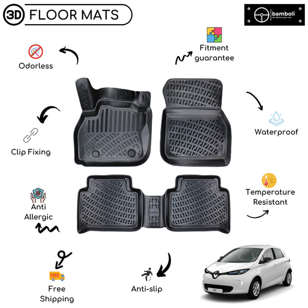 Custom Molded Rubber Floor Mat for Renault Zoe (Electric) 2012 - Up Black