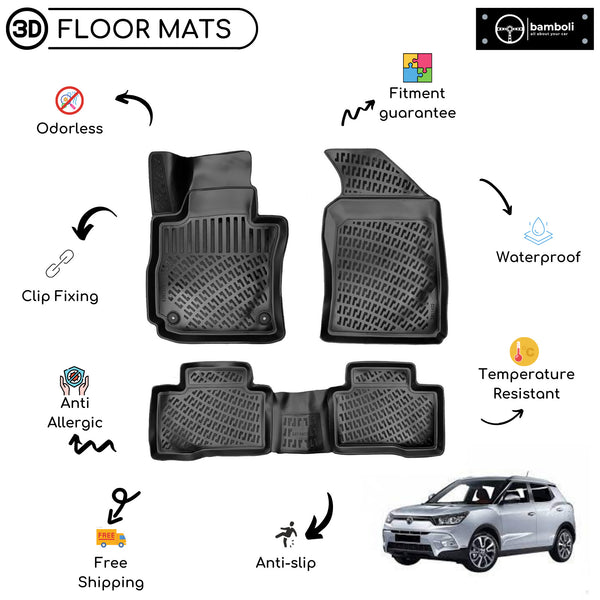 Custom Molded Rubber Floor Mat for Ssangyong Tivoli 2015 - Up Black