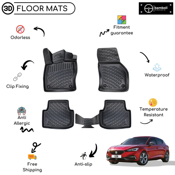Custom Molded Rubber Floor Mat for Seat Leon MT 2020 - Up Black