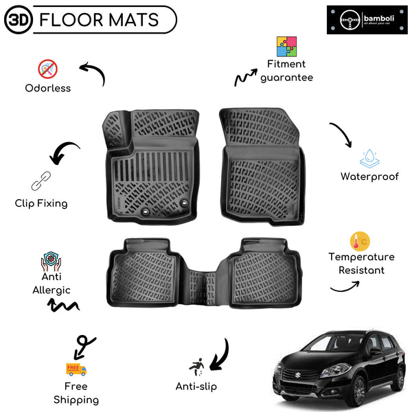 Custom Molded Rubber Floor Mat for Suzuki SX4 S-Cross 2013 - Up Black
