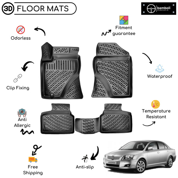 Custom Molded Rubber Floor Mat for Toyota Avensis 2003-2009 Black