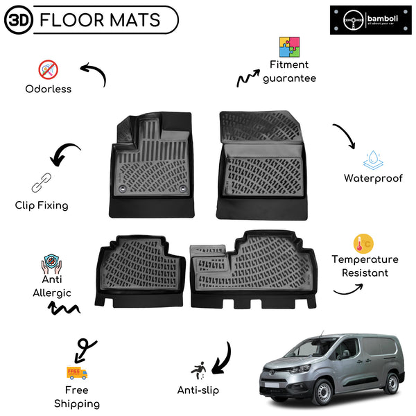 Custom Molded Rubber Floor Mat for Toyota Proace City Dream 2019 - Up Black