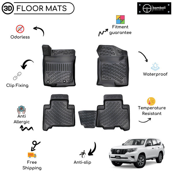 Custom Molded Rubber Floor Mat for Toyota Land Cruiser Prado J150 09 - Up Black