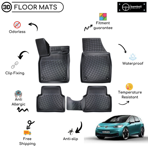 Custom Molded Rubber Floor Mat for Volkswagen ID.3 (Electric) 2020 - Up Black