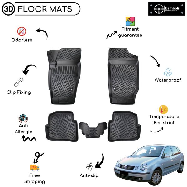 Custom Molded Rubber Floor Mat for Volkswagen Polo 2002-2009 Black