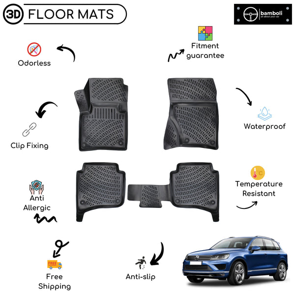 Custom Molded Rubber Floor Mat for Volkswagen Touareg 2010-2018 Black