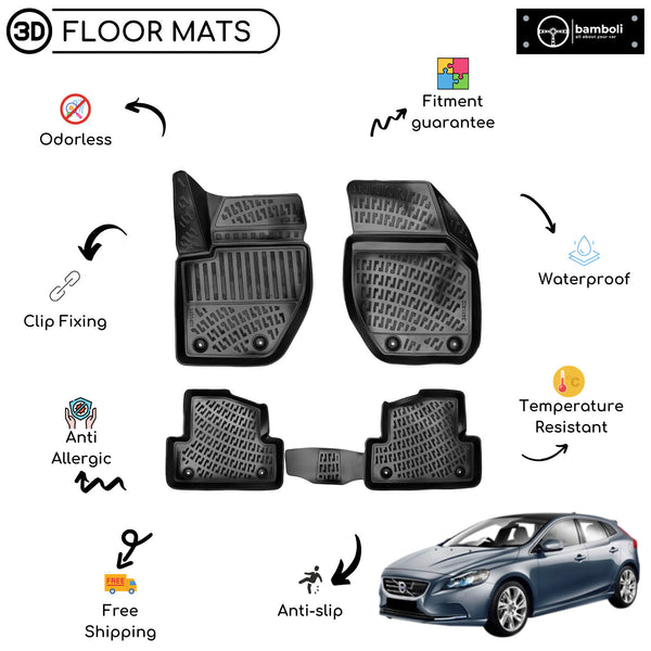 Custom Molded Rubber Floor Mat for Volvo V40 2012 - Up Black