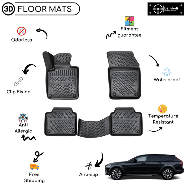 Custom Molded Rubber Floor Mat for Volvo V90 2016 - Up Black